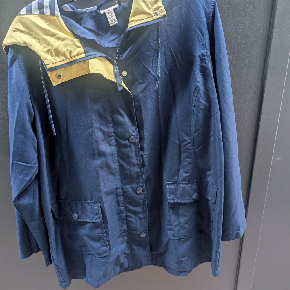 St. John's Bay Navy Jacket with Yellow Trim Hood